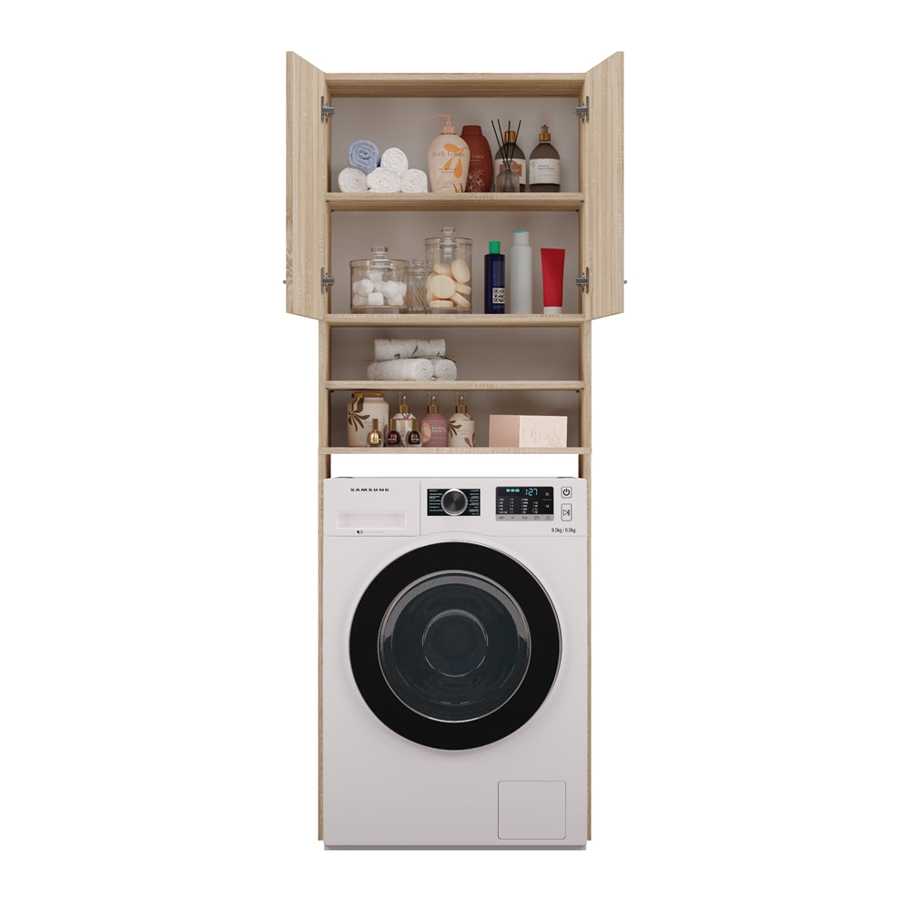 Meuble pour machine a laver 2 portes 4 étagères 180X30X64 cm marron