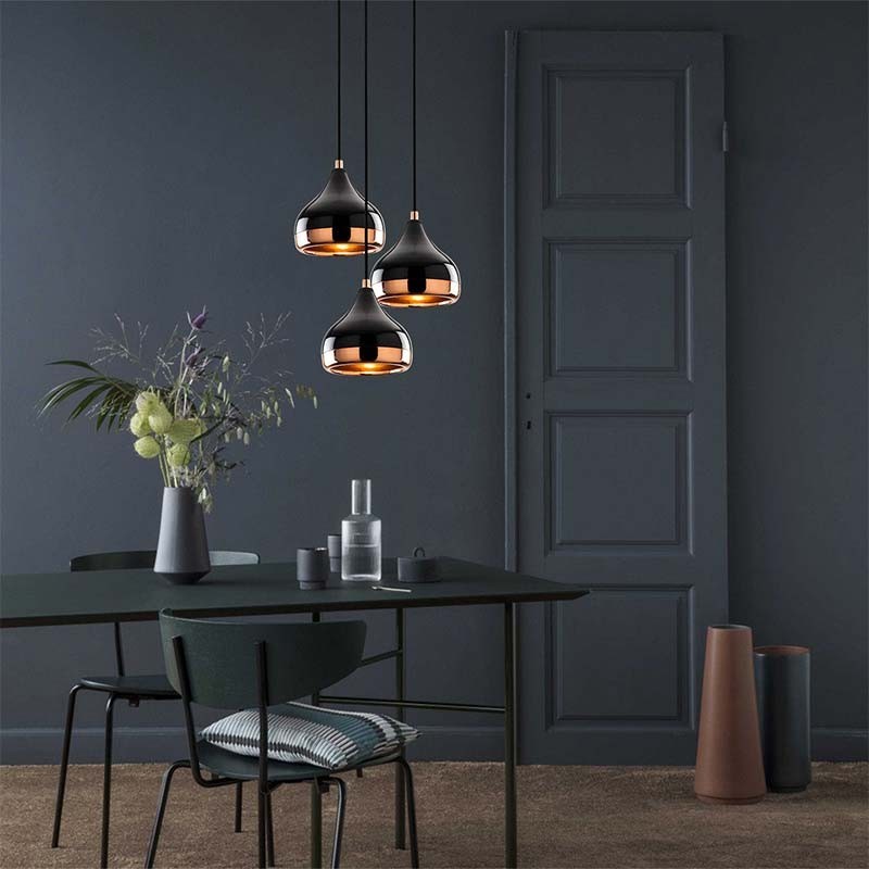 Plafonnier suspension luminaire trois lumières E27 noir-bronze Ö37x111cm