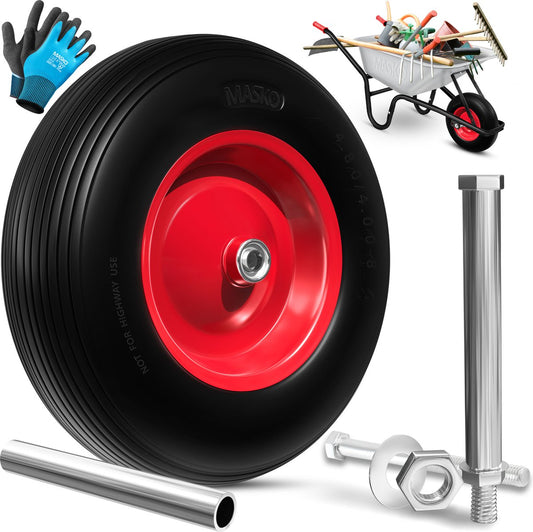 Roue de brouette  en caoutchouc PU 4.80/4.00-8 Ø 390 mm avec essieu