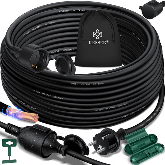 Rallonge 3 Prises 250 V avec Capuchon de Protection  Résistant à l'huile et aux UV, 40m, Noir