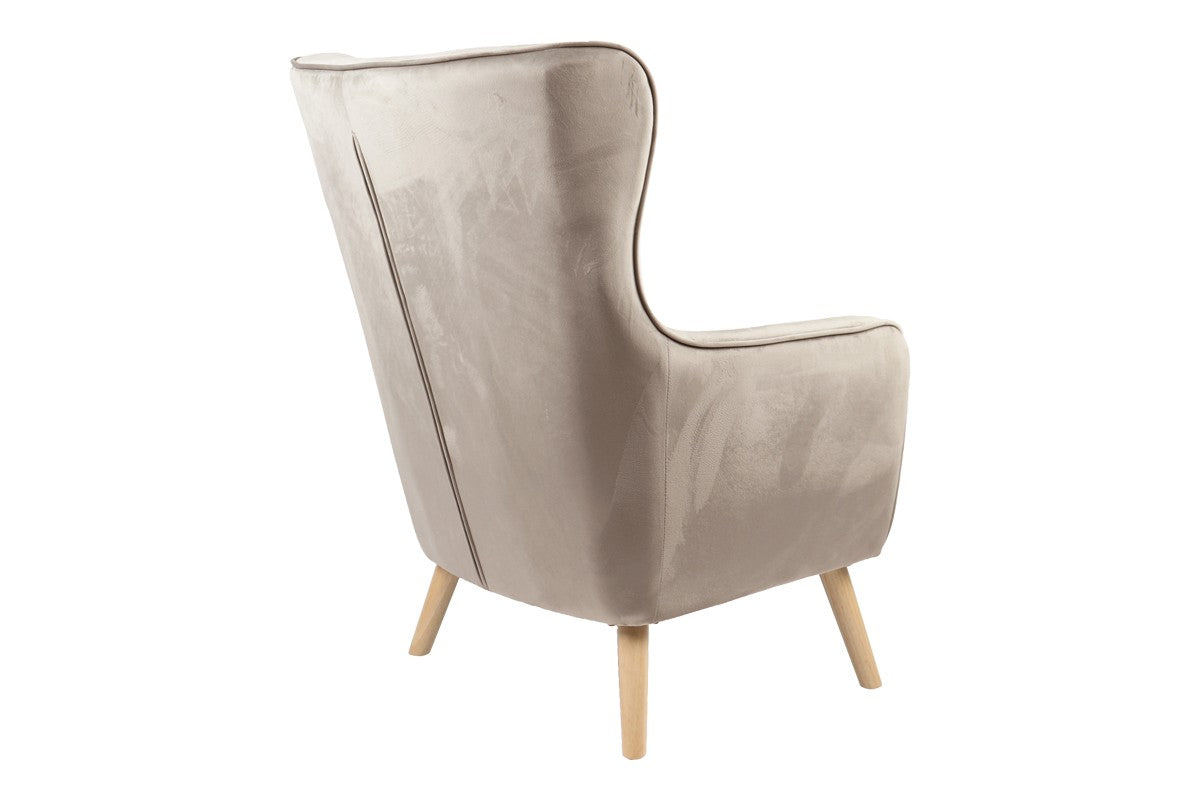 Fauteuil Insicive tissu velours beige-pied naturel 72x89x105cm