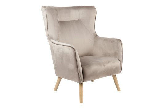 Fauteuil Insicive tissu velours beige-pied naturel 72x89x105cm