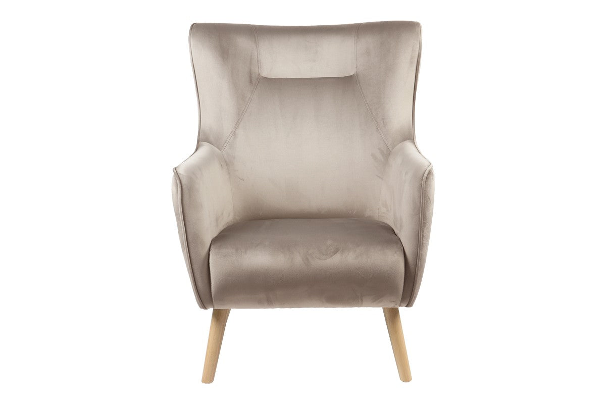 Fauteuil Insicive tissu velours beige-pied naturel 72x89x105cm