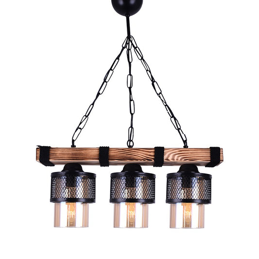 Plafonnier suspension luminaire 3 lumières PWL-1046 E27 noir-noyer 50x15x65cm