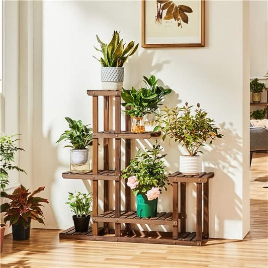 Étagère à Fleurs en Bois Porte Pots de Plante avec 7 Tablettes 97 x 25 x 96 cm
