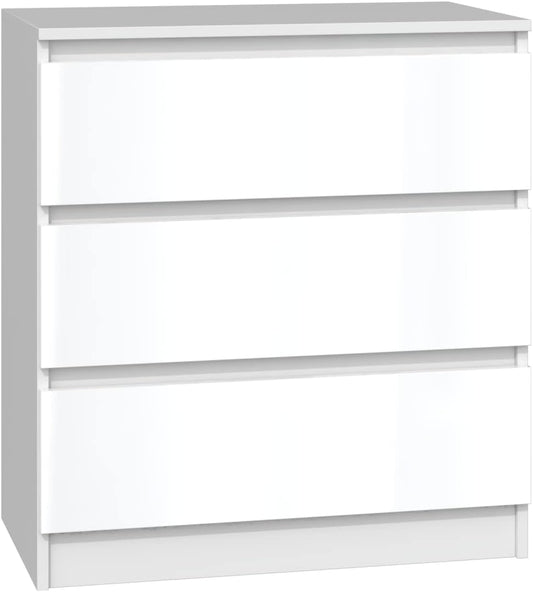Commode 3 tiroirs 75x40x70 cm blanc brillant
