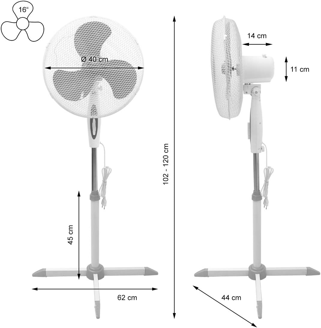 Ventilateur sur pied oscillant souffleur brasseur d'air 3 vitesse 16"  45W