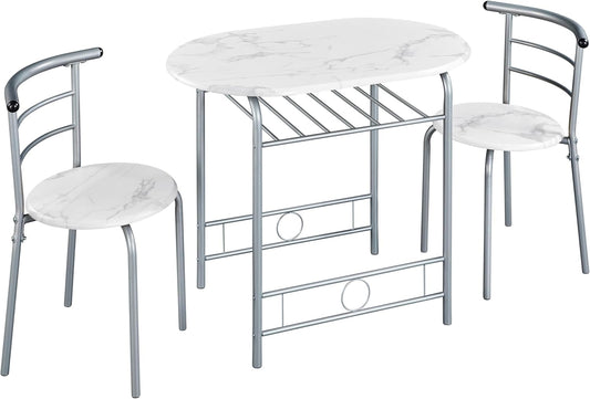Ensemble Table à Manger Ronde avec 2 Chaises en Bois MDF Porte-Bouteilles Blanc