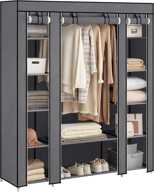 Armoire en Tissu avec Tringle à vêtements et étagères  150 x 45 x 175 cm, Gris