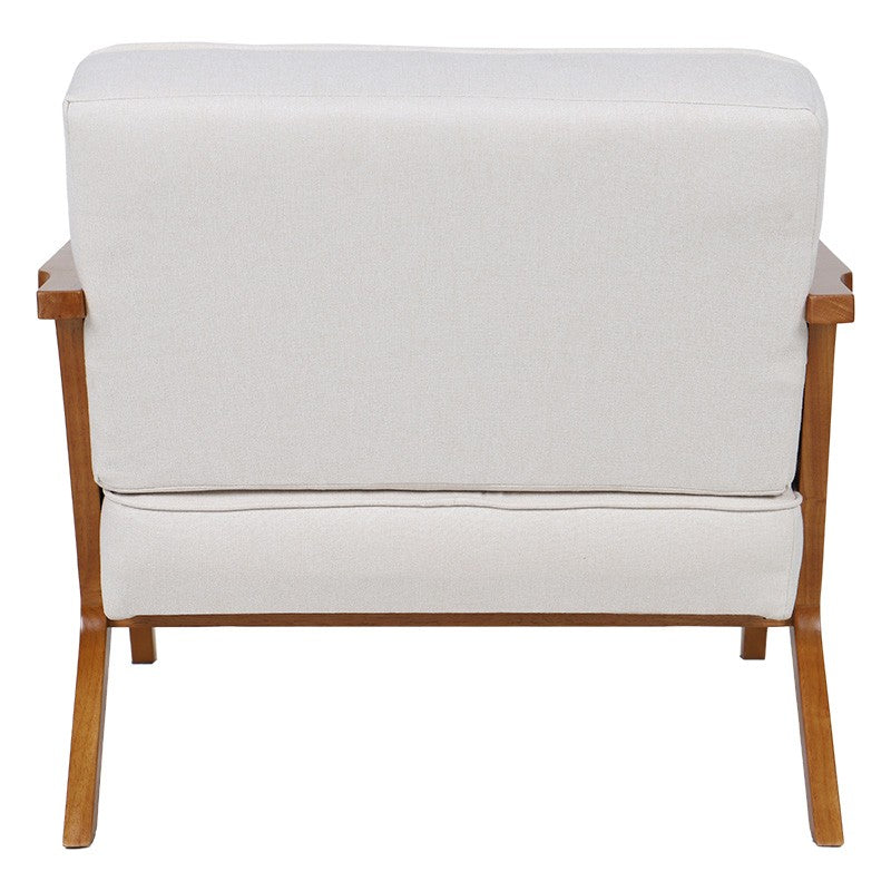 Fauteuil Claudia tissu beige-pvc rotin-hévéa naturel