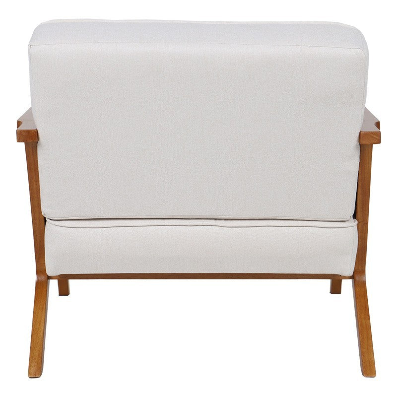 Fauteuil Claudia tissu beige-pvc rotin-hévéa naturel