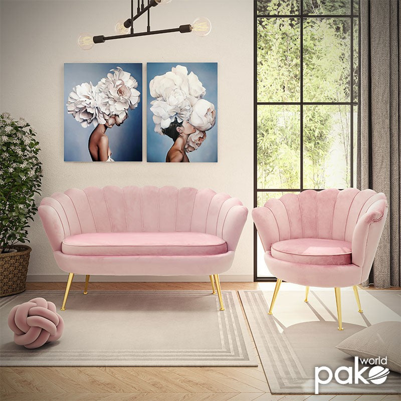 Fauteuil Daimon velours rose-doré 79x74x78cm