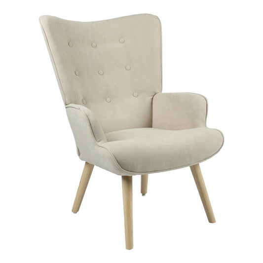 Fauteuil Fluffy tissu beige-pied naturel 75x69x96cm