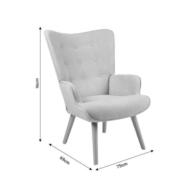 Fauteuil Fluffy tissu gris clair-pied naturel 75x69x96cm