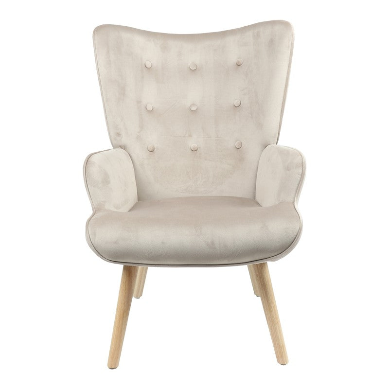 Fauteuil Fluffy tissu velours beige-pied naturel 75x69x96cm