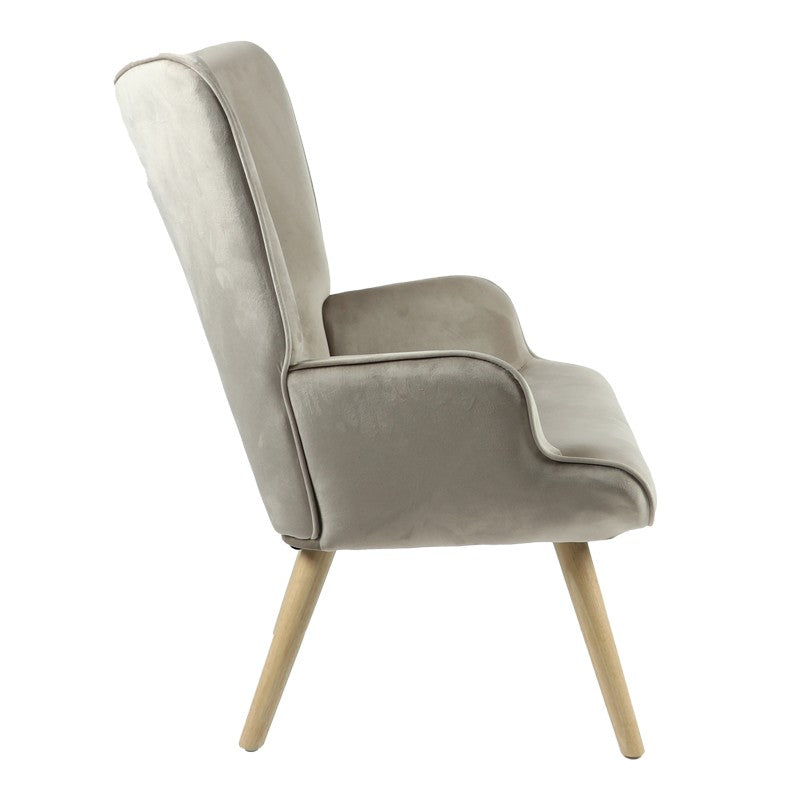 Fauteuil Fluffy tissu velours beige-pied naturel 75x69x96cm