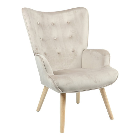 Fauteuil Fluffy tissu velours beige-pied naturel 75x69x96cm