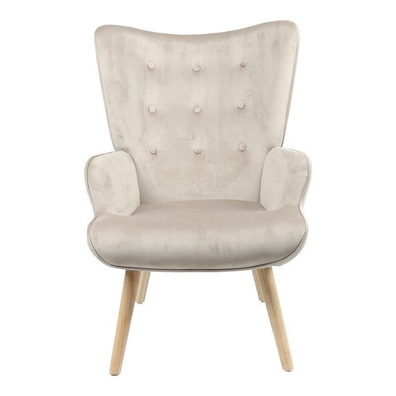 Fauteuil Fluffy tissu velours beige-pied naturel 75x69x96cm