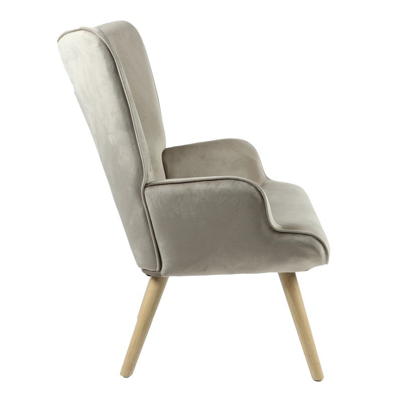 Fauteuil Fluffy tissu velours beige-pied naturel 75x69x96cm