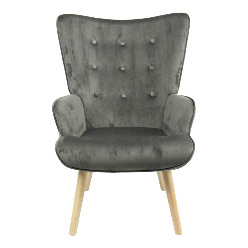 Fauteuil Fluffy tissu velours gris foncé-pied naturel 75x69x96cm