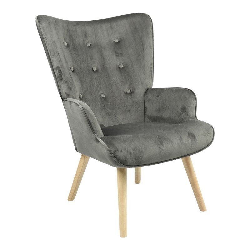 Fauteuil Fluffy tissu velours gris foncé-pied naturel 75x69x96cm