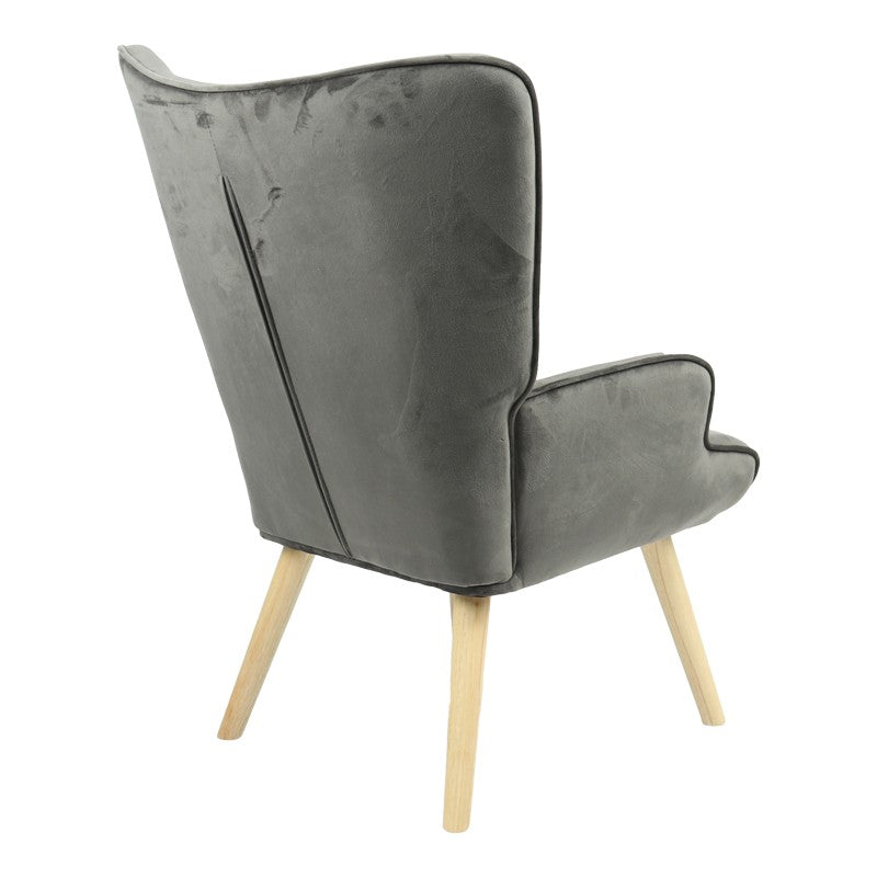 Fauteuil Fluffy tissu velours gris foncé-pied naturel 75x69x96cm