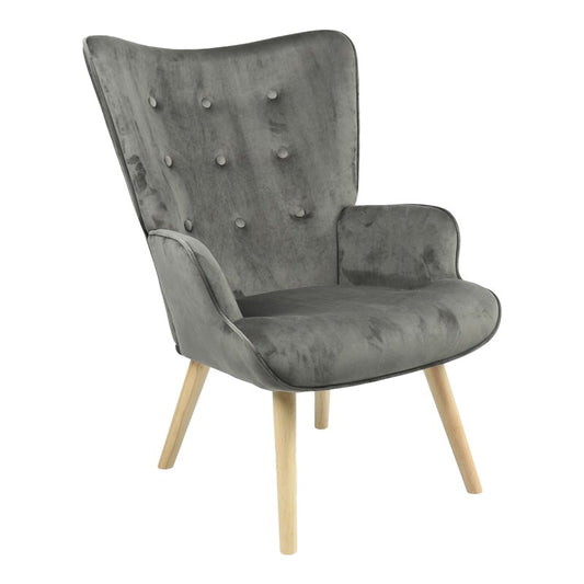 Fauteuil Fluffy tissu velours gris foncé-pied naturel 75x69x96cm