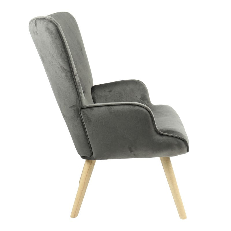 Fauteuil Fluffy tissu velours gris foncé-pied naturel 75x69x96cm