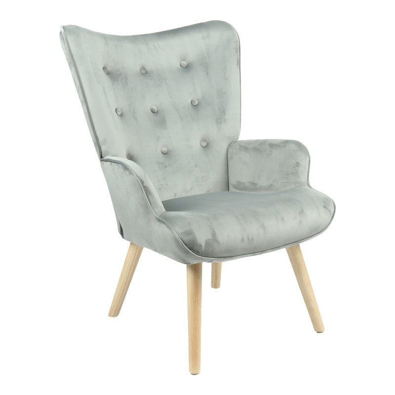 Fauteuil Fluffy tissu velours gris-pied naturel 75x69x96cm