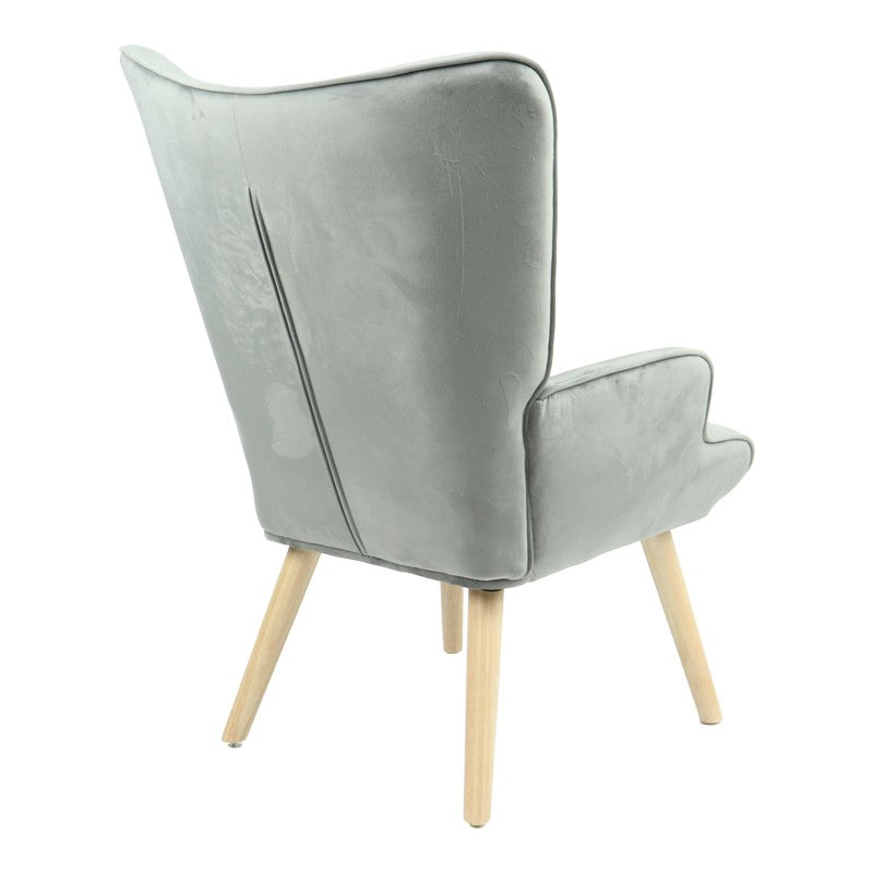 Fauteuil Fluffy tissu velours gris-pied naturel 75x69x96cm