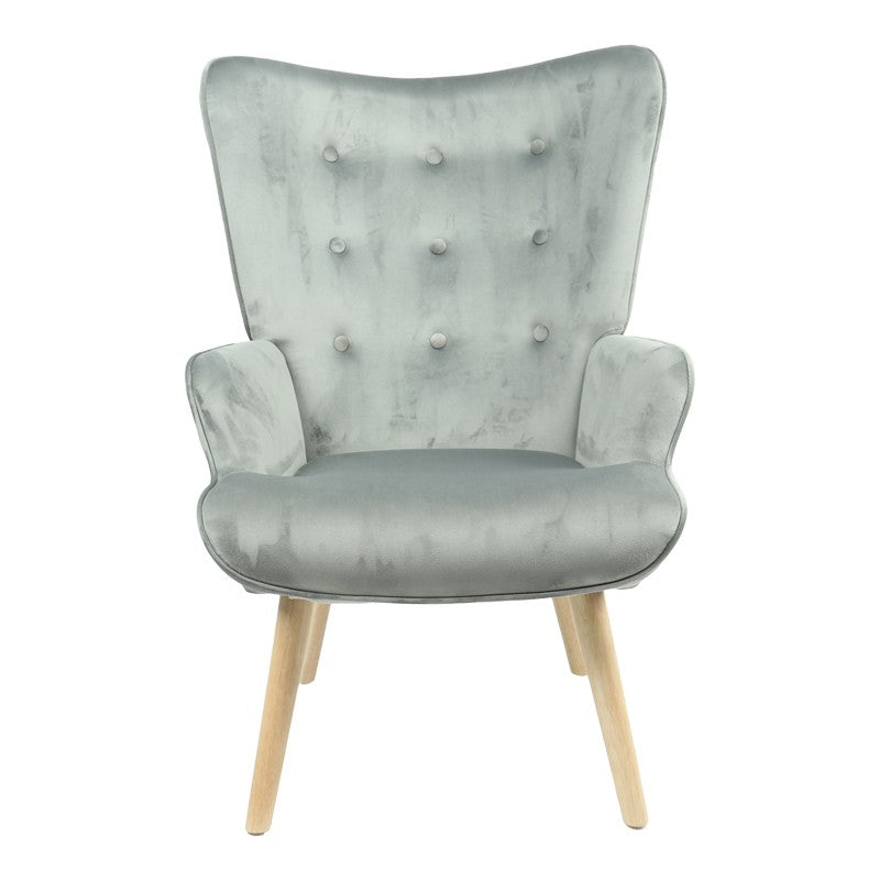 Fauteuil Fluffy tissu velours gris-pied naturel 75x69x96cm