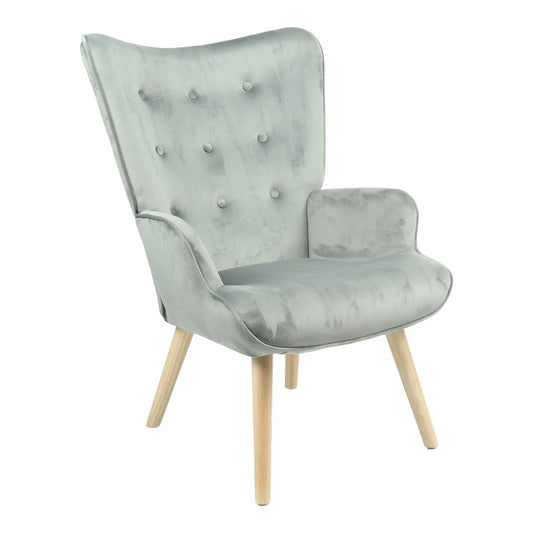 Fauteuil Fluffy tissu velours gris-pied naturel 75x69x96cm