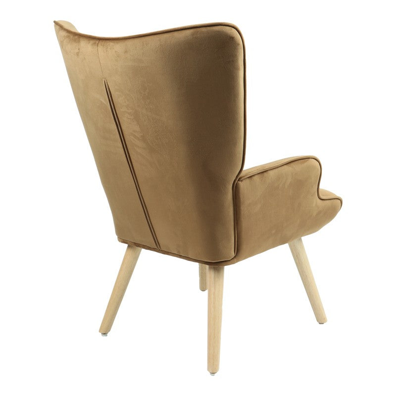 Fauteuil Fluffy tissu velours taupe-pied naturel 75x69x96cm