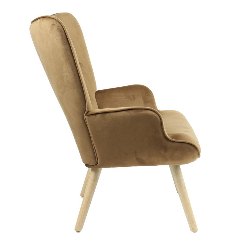 Fauteuil Fluffy tissu velours taupe-pied naturel 75x69x96cm