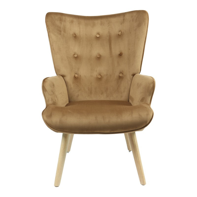 Fauteuil Fluffy tissu velours taupe-pied naturel 75x69x96cm