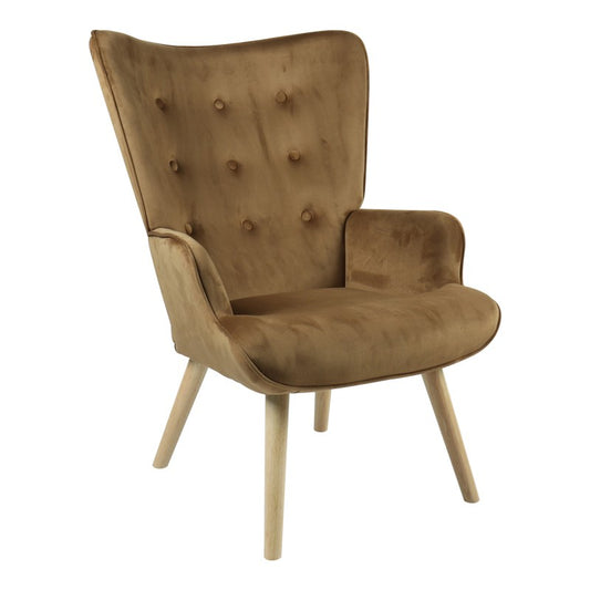 Fauteuil Fluffy tissu velours taupe-pied naturel 75x69x96cm