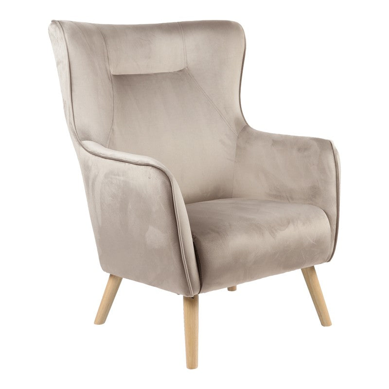 Fauteuil Insicive tissu velours beige-pied naturel 72x89x105cm