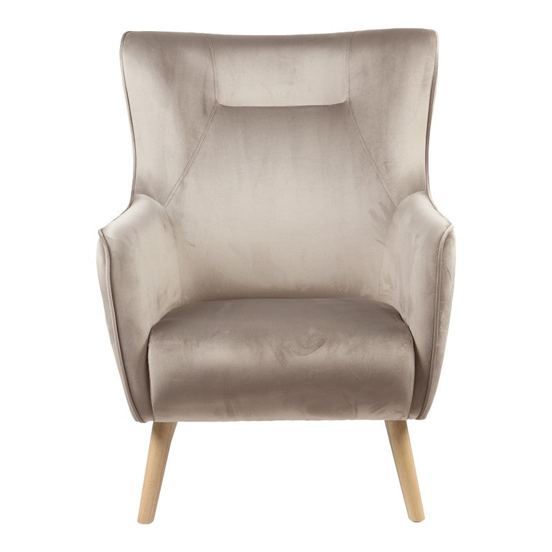 Fauteuil Insicive tissu velours beige-pied naturel 72x89x105cm