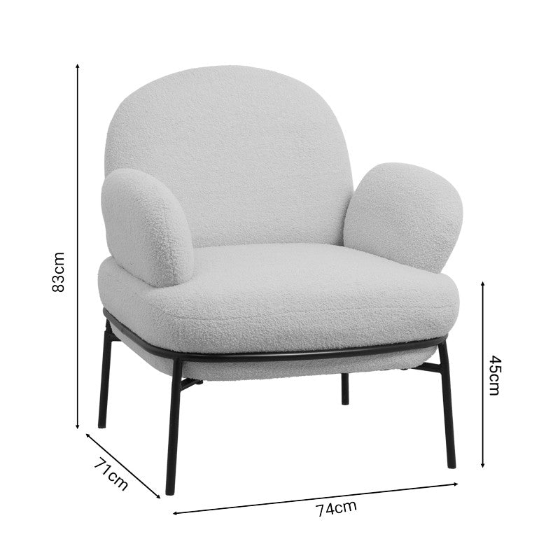 Fauteuil Jaycob boucle beige-pied métal noir 74x71x83cm