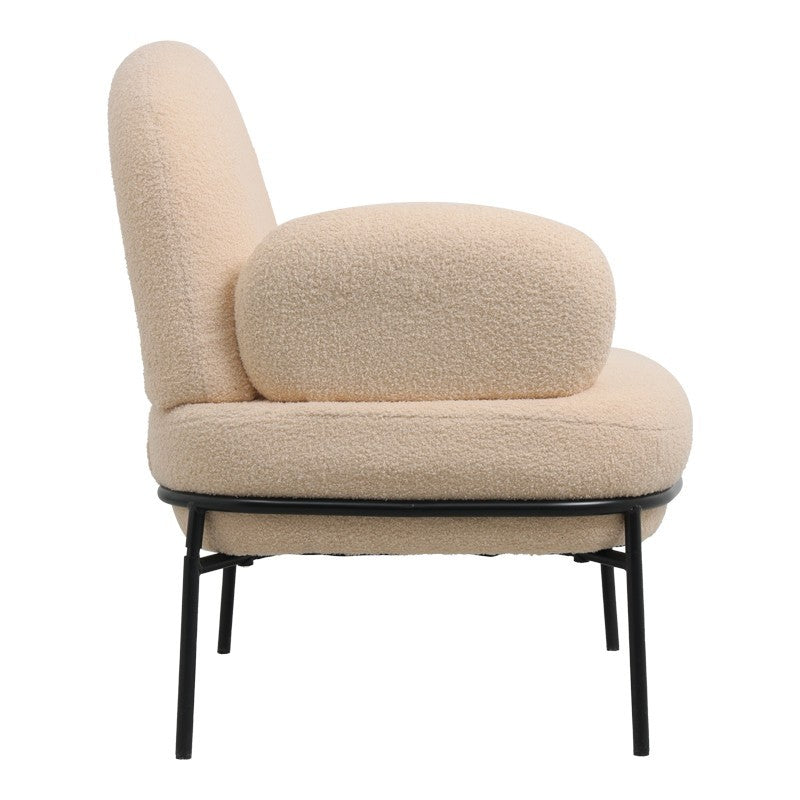 Fauteuil Jaycob boucle beige-pied métal noir 74x71x83cm