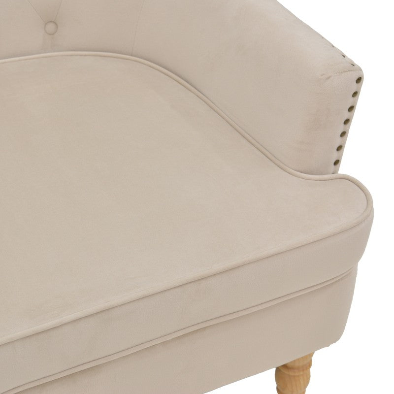 Fauteuil Keisi Blanc velours crème pied bois naturel 81,5x84x92,5 cm