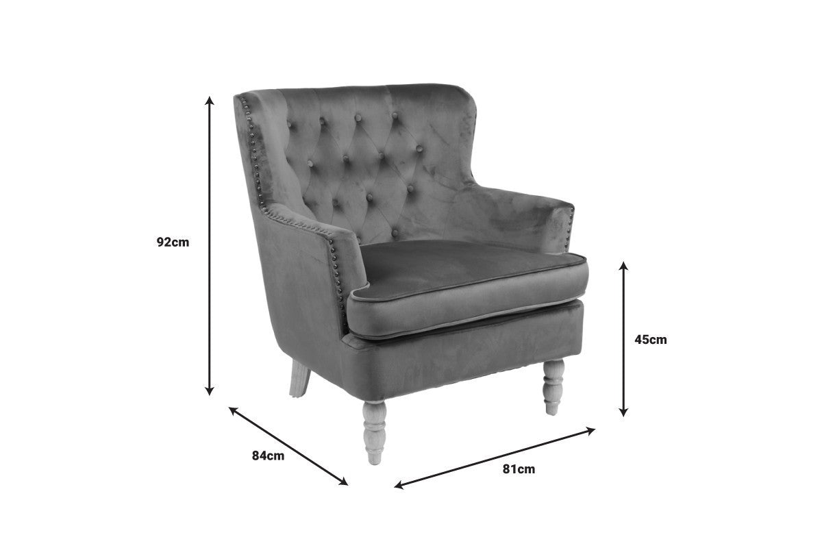 Fauteuil Keisi Blanc velours crème pied bois naturel 81,5x84x92,5 cm