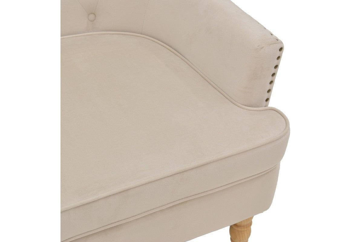 Fauteuil Keisi Blanc velours crème pied bois naturel 81,5x84x92,5 cm