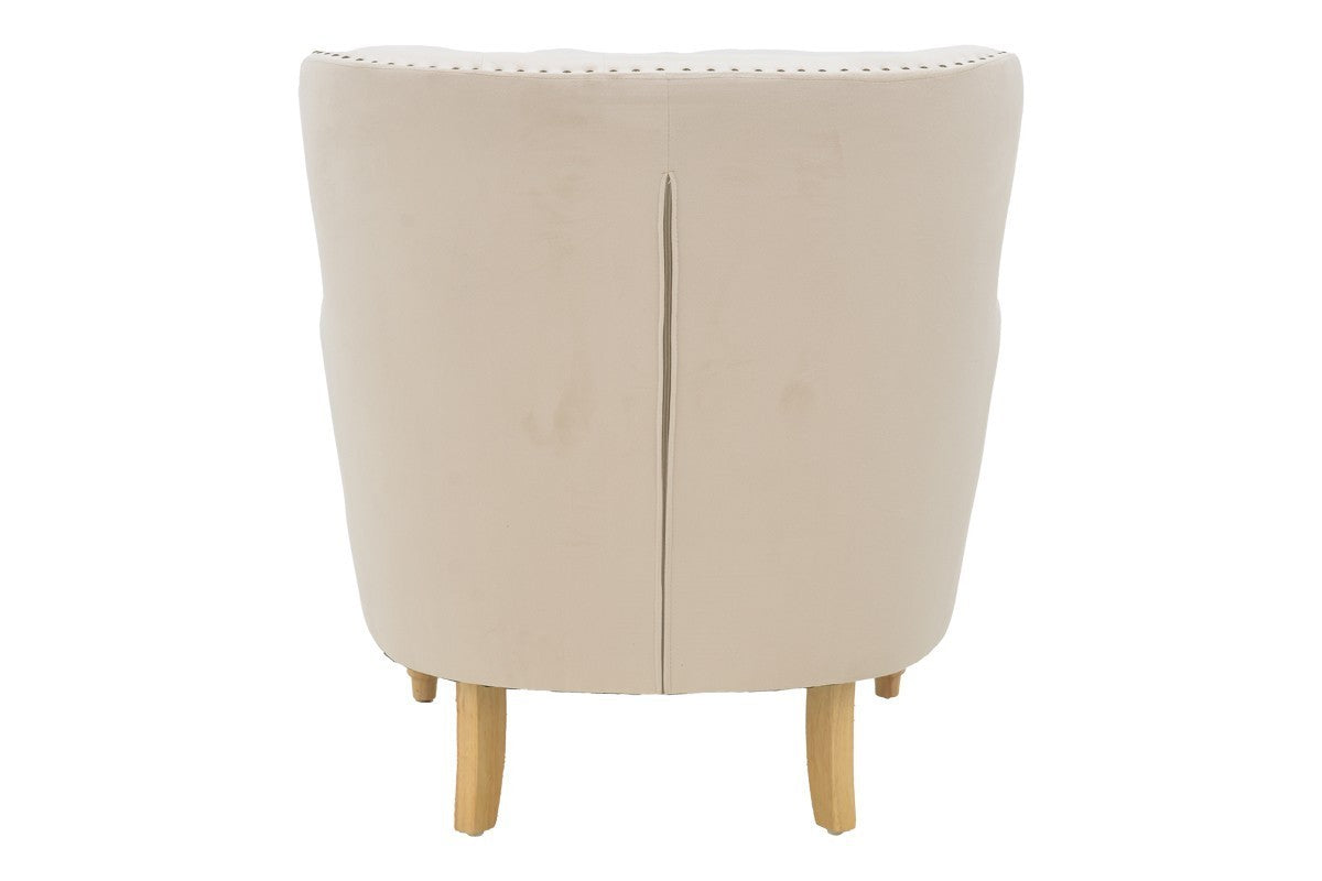 Fauteuil Keisi Blanc velours crème pied bois naturel 81,5x84x92,5 cm