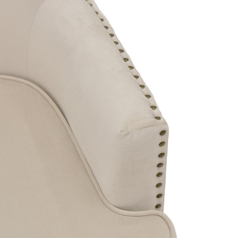 Fauteuil Keisi Blanc velours crème pied bois naturel 81,5x84x92,5 cm