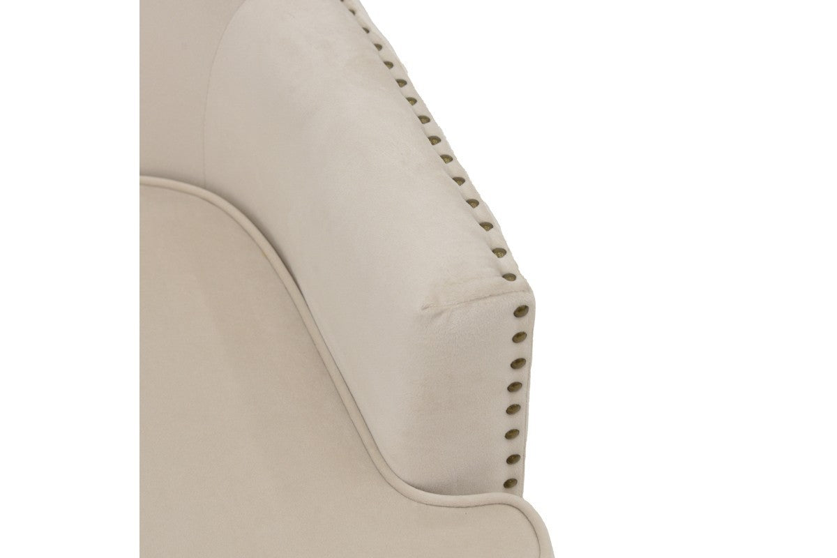 Fauteuil Keisi Blanc velours crème pied bois naturel 81,5x84x92,5 cm