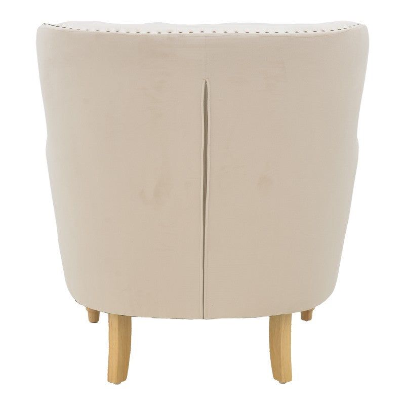 Fauteuil Keisi Blanc velours crème pied bois naturel 81,5x84x92,5 cm