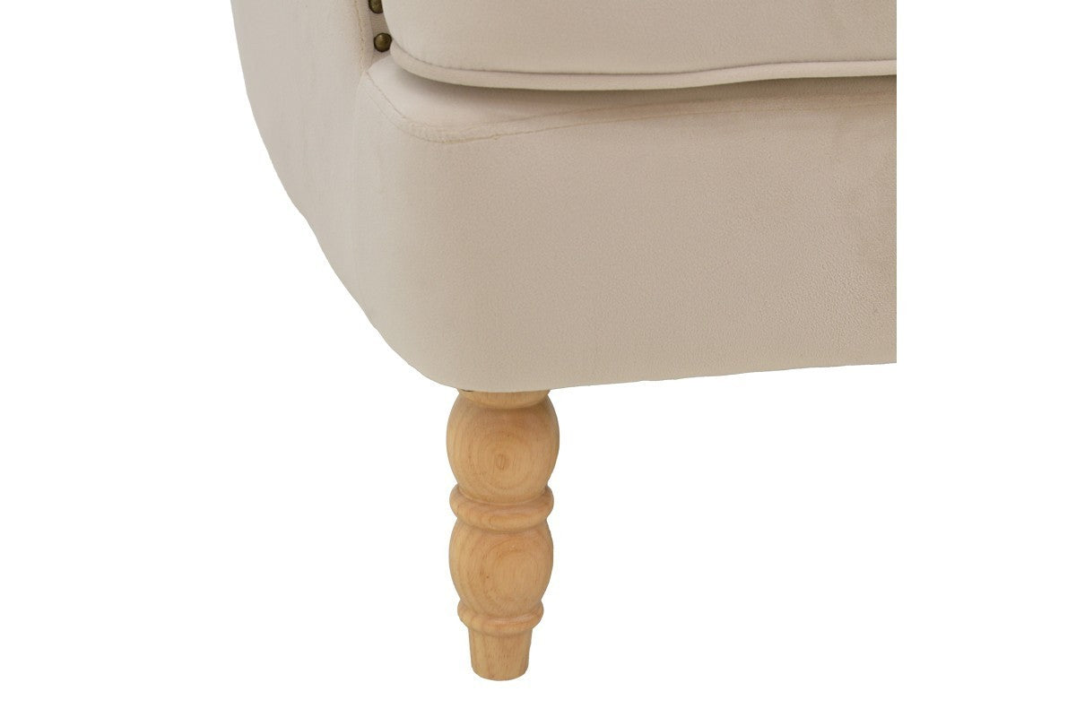 Fauteuil Keisi Blanc velours crème pied bois naturel 81,5x84x92,5 cm