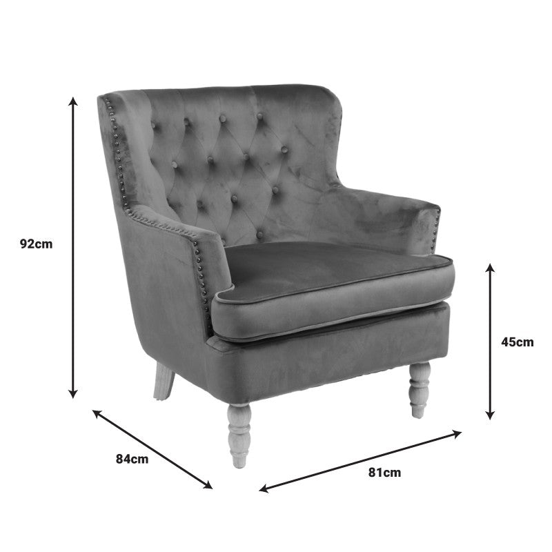 Fauteuil Keisi Blanc velours crème pied bois naturel 81,5x84x92,5 cm