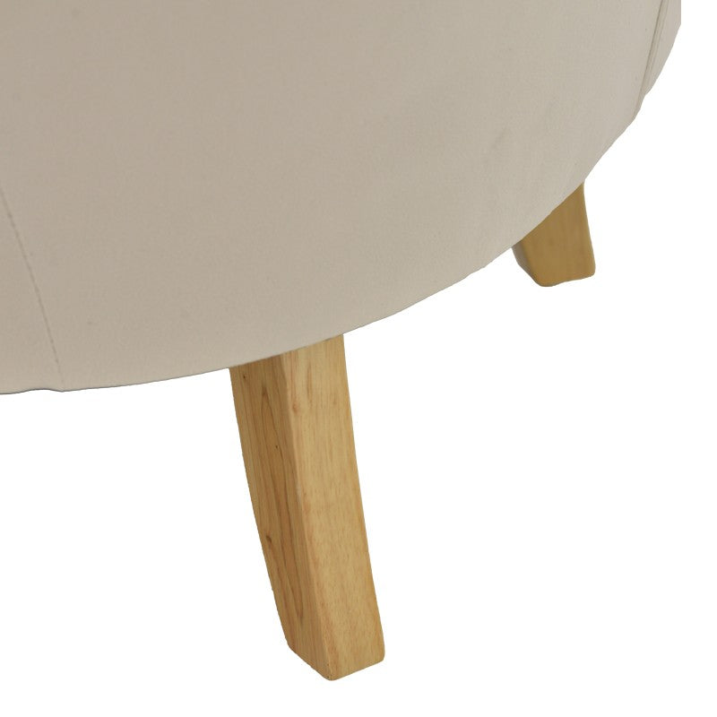 Fauteuil Keisi Blanc velours crème pied bois naturel 81,5x84x92,5 cm